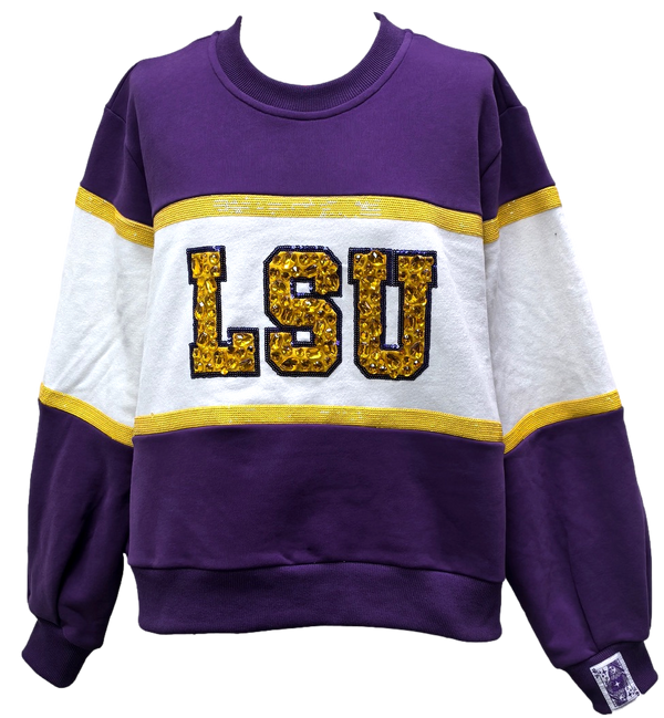 Licensed LSU Color block Jewel Letter Sweatshirt- (Women's)
