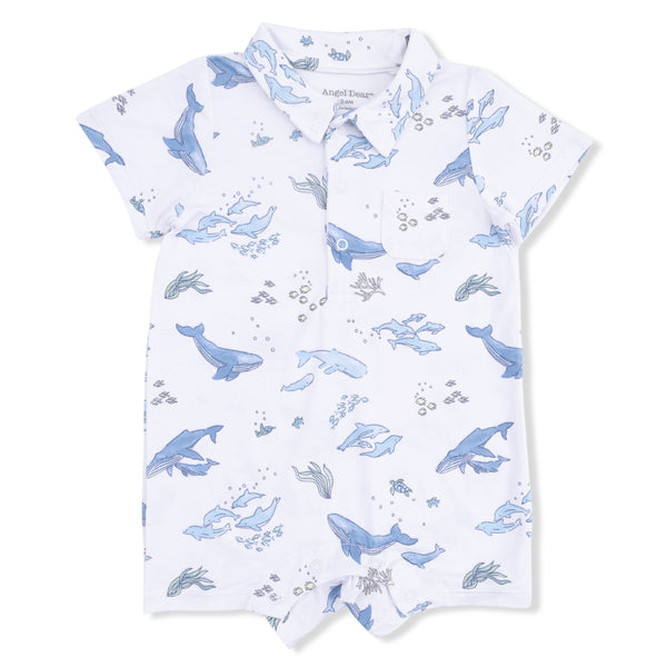 Watercolor Blue Whales Polo Romper