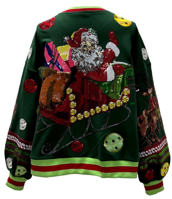 Dark Green Vintage Jingle Bell Santa Sweatshirt- (Women's)