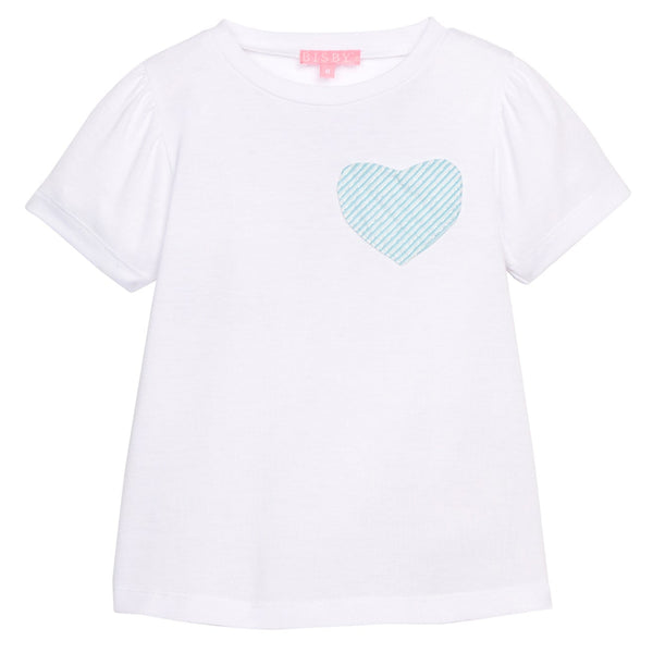 Essential Tee- Aqua Seersucker Heart