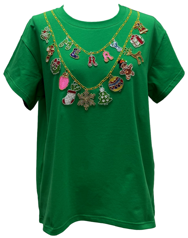 Bright Green Christmas Necklace Tee- (Women's)