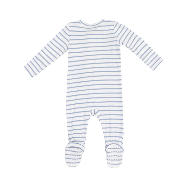 French Stripe Dusty Blue 2 Way Zipper Footie