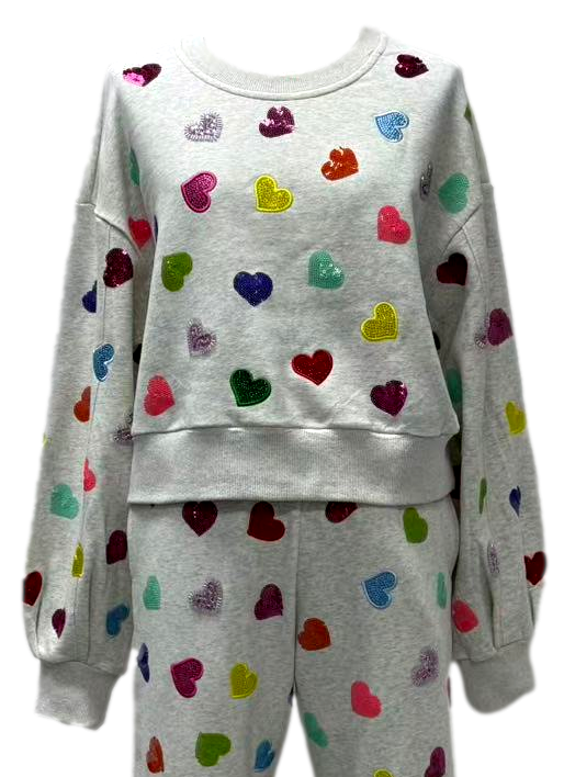 Multi Rhinestone Heart Sweatshirt- (Women's)