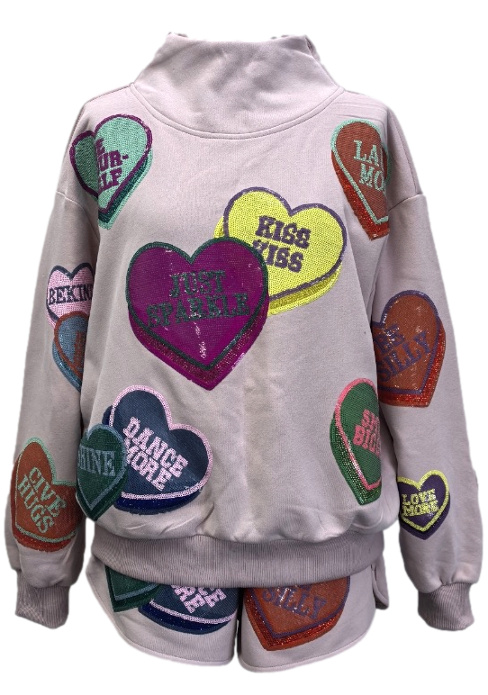 Pale Pink Multi Positive Hearts Sweatshirt- (Women's)