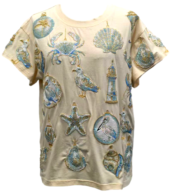 Ivory Beach Sea Shell Ornament Tee- (Women's)