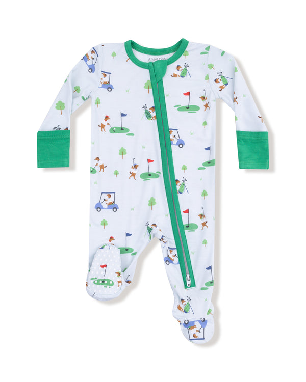 Dog Gone Golf 2 Way Zipper Footie- Light Blue/Green