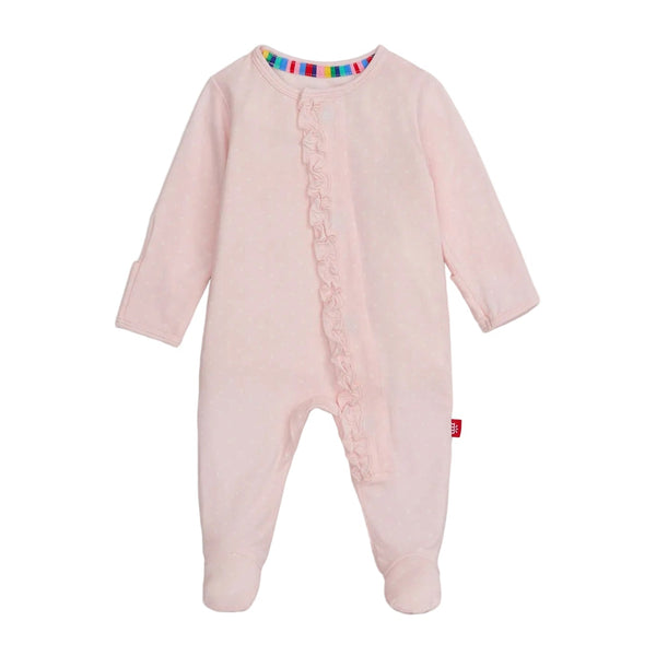 Pin Dot Ruffle Footie- Pink