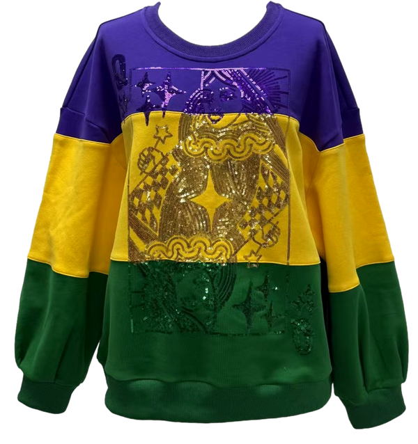 Striped Queen Card Sweatshirt- (Women's)