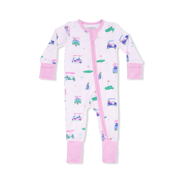 Vintage Golf Carts Pink 2 Way Zipper Romper