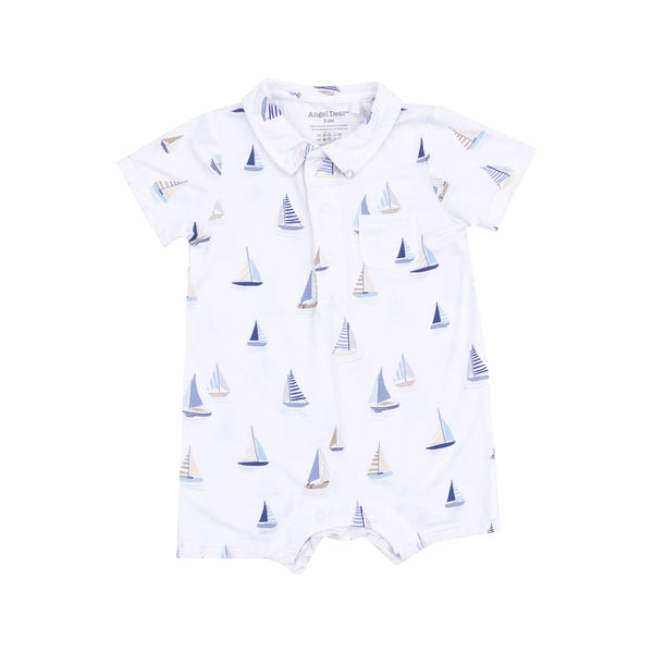 Sailboats Blue Polo Romper
