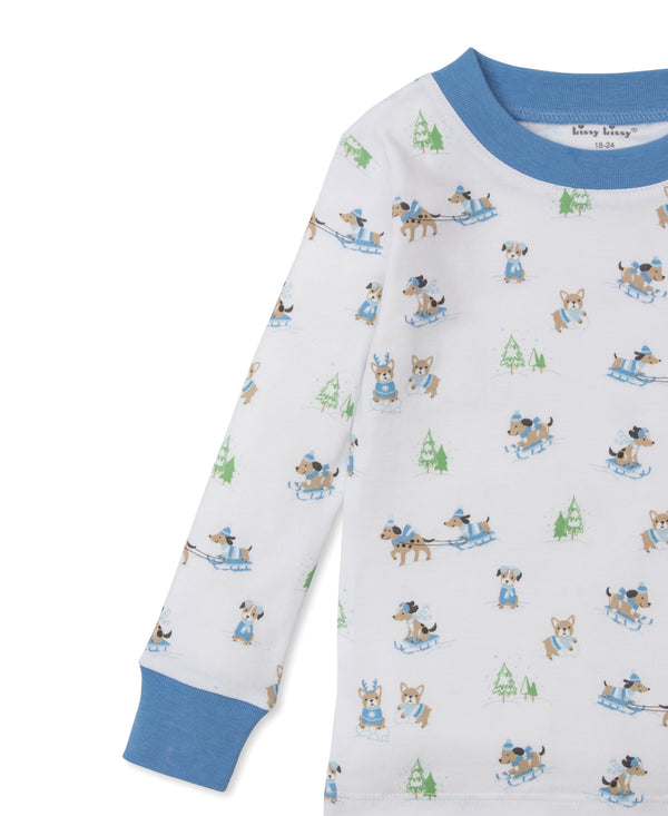 Puppy's Sleigh Riding Fun Pajama Set- Blue