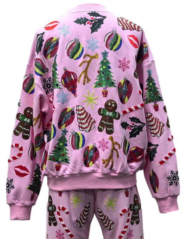 Light Pink Christmas Icons Sweatshirt- (Women's)