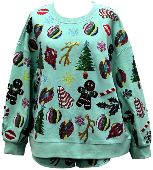 Mint Multi Christmas Icons Sweatshirt- (Women's)