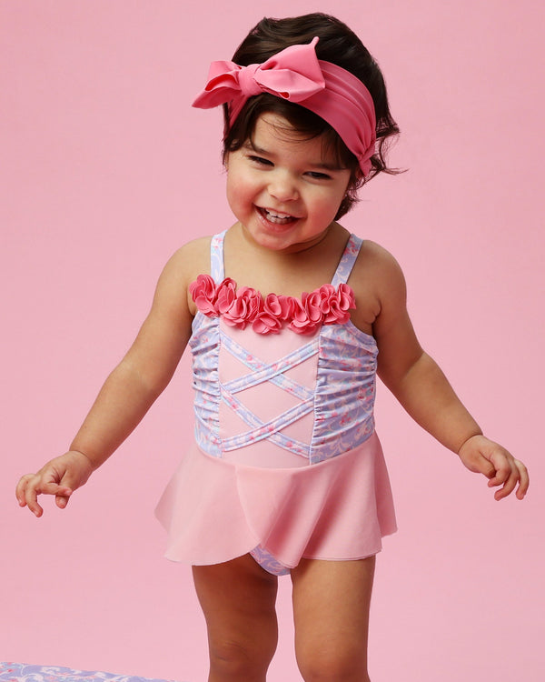 Dress-Up One Piece Swimsuit- Lavender Floral Princess