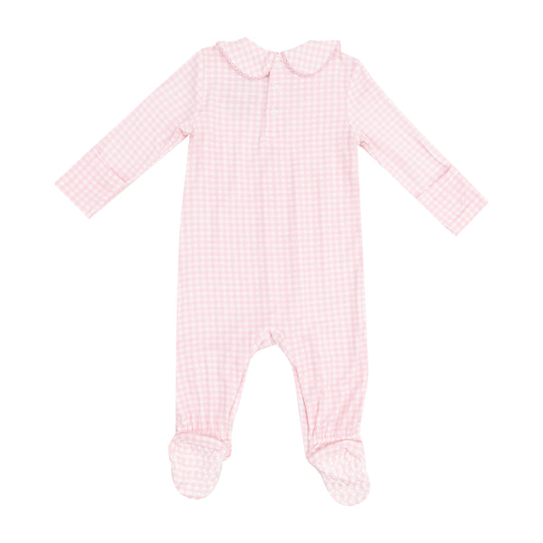Pink Mini Gingham Smocked Peter Pan Footie
