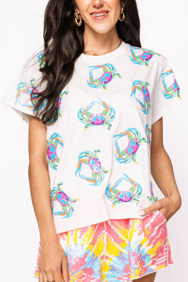 White Multi Crab Tee- (Women's)