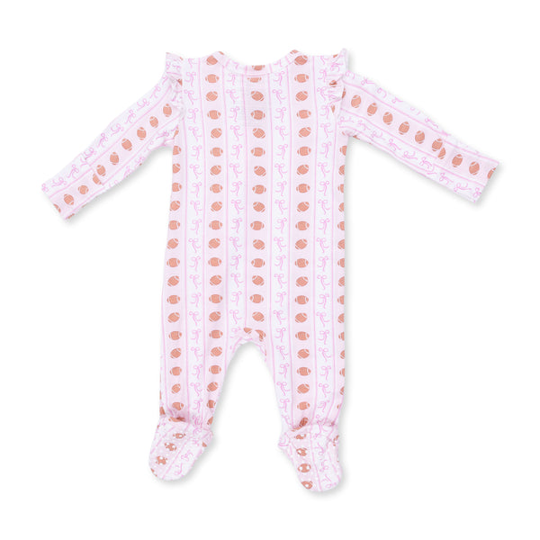 Football Bow Stripe 2 Way Ruffle Zipper Footie