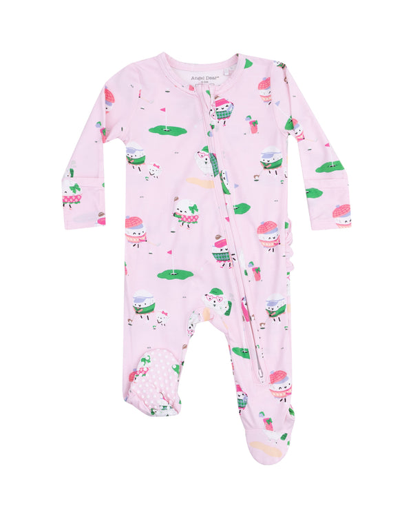 Golf Pros 2 Way Zipper Ruffle Footie- Pink/Green