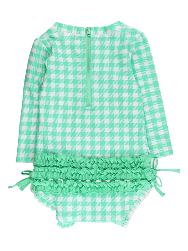 One Piece Rash Guard Swimsuit- Spring Bud Gingham