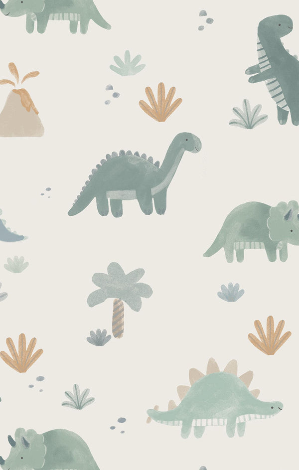 Soft Dinos French Terry Romper- White/Green