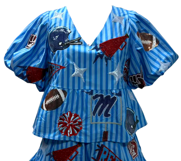 Licensed Ole Miss Striped Sparkle Gameday Top- (Women's)