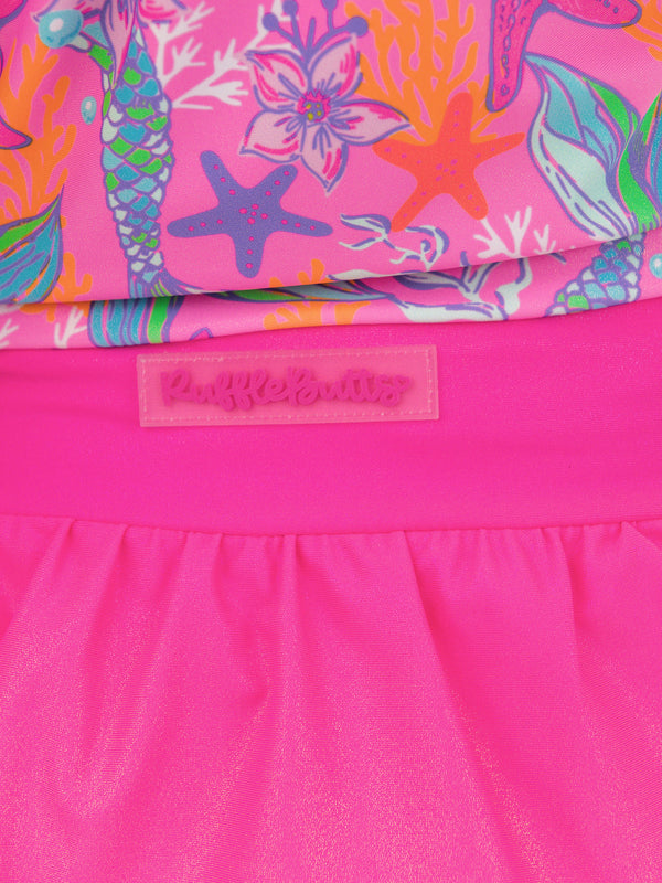 Ruffle Rash Guard Skirted 2-Piece Swimsuit- Neon Shimmer Mermaid