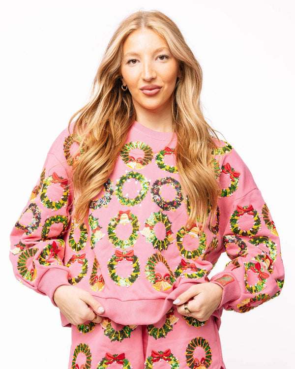Hot Pink Multi Wreaths Sweatshirt- (Women's)