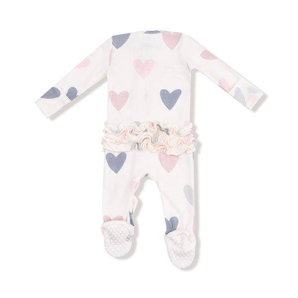 Hearts Rib 2 Way Ruffle Zipper Footie