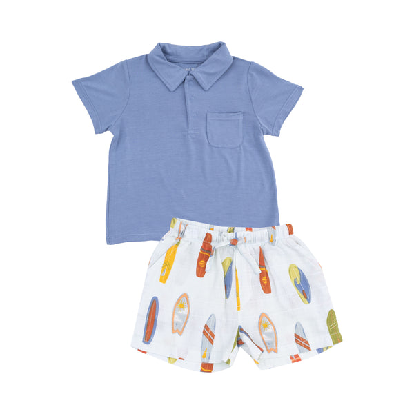 Vintage Surfboards Polo Short Set- Blue