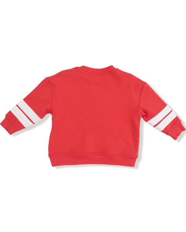 French Terry Sweatshirt W/ Varsity Stripes- Red