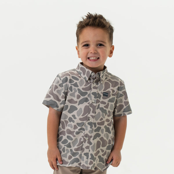 Youth Performance Button Up- Classic Deer Camo