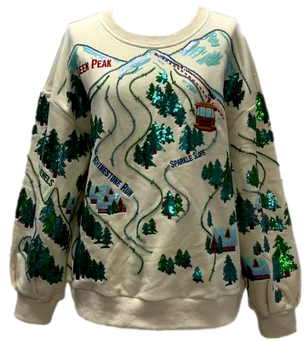 Beige 'Sparkle Slope' Scenery Sweatshirt- (Women's)