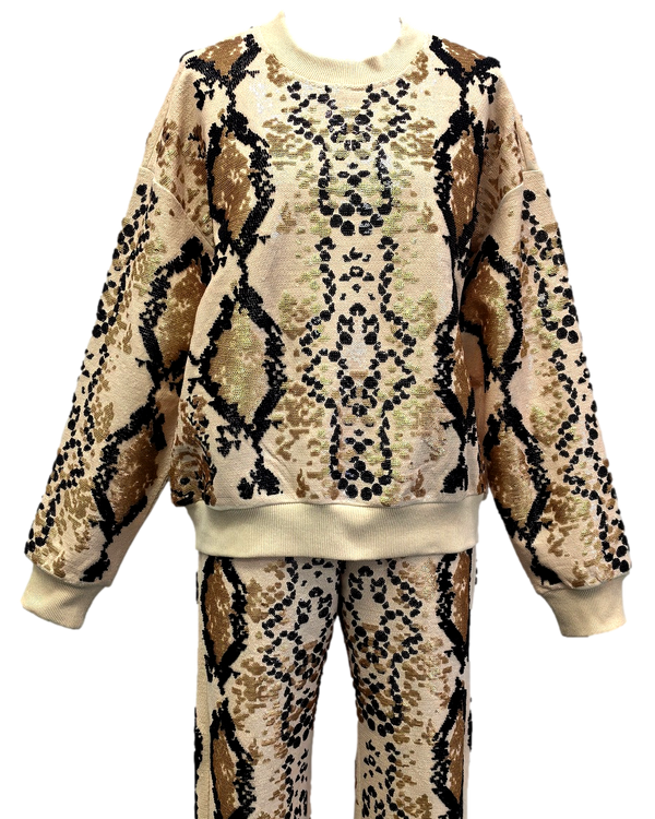 Neutral & Black Python Print Sweatshirt- (Women's)