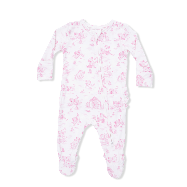 Puppy Toile Pink 2 Way Zipper Footie