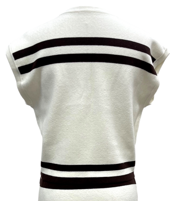 White & Brown Stripe 'Gobble' SS Top- (Women's)