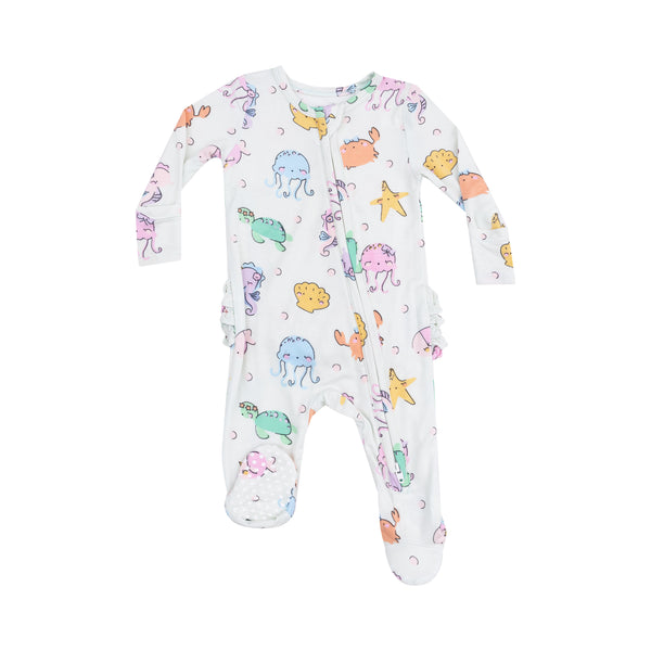Cutie Sea Creatures 2 Way Zipper Ruffle Footie