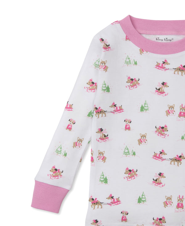 Puppy's Sleigh Riding Fun Pajama Set- Pink