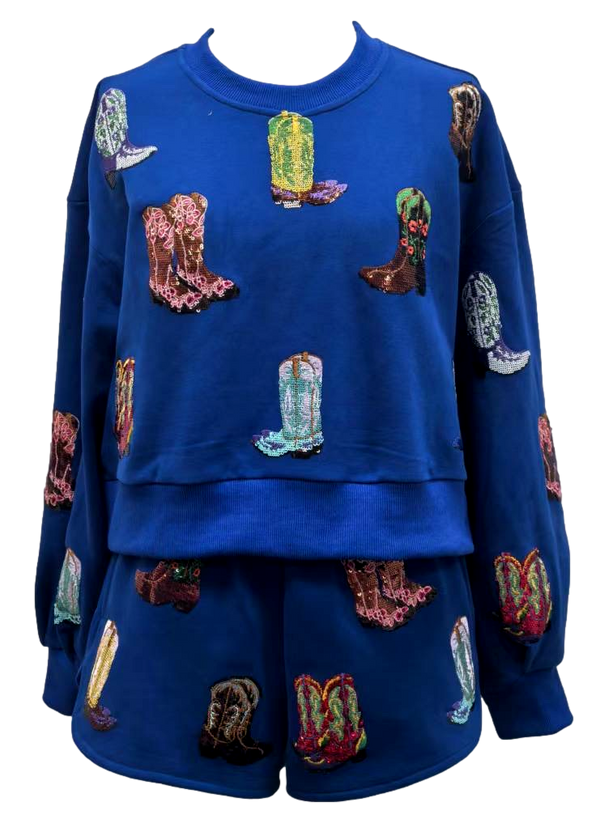 Royal Blue Multi Cowboy Boot Sweatshirt- (Women's)