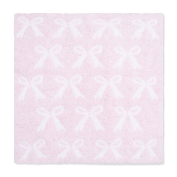 Chenille Bow Blanket- Baby Pink