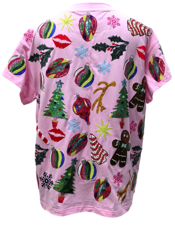 Light Pink Christmas Icons Tee- (Women's)