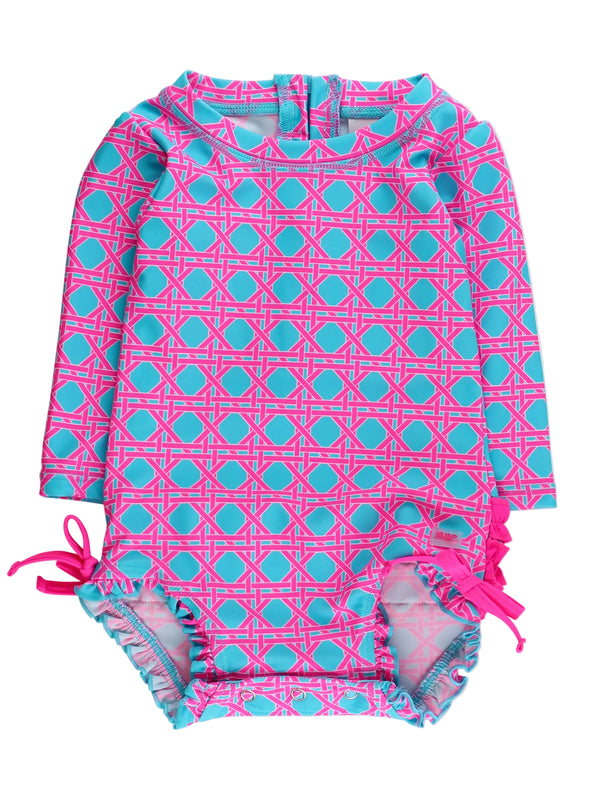 One Piece Rash Guard Swimsuit- Neon Sorbet Cane