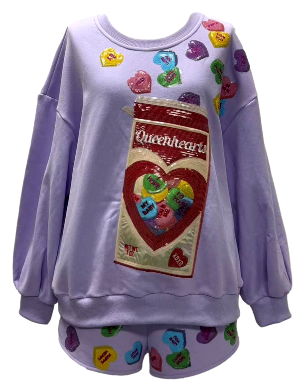 'Queen Hearts' Candy Box Sweatshirt- Lavender (Women's)