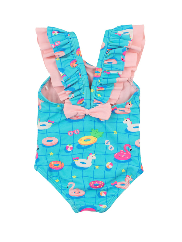 Ruffle V-Back One Piece- Neon Pool Party
