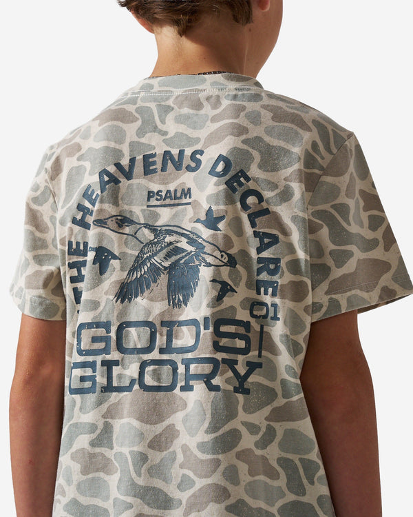 Youth Vintage Washed Tee- God's Glory- Classic Deer Camo
