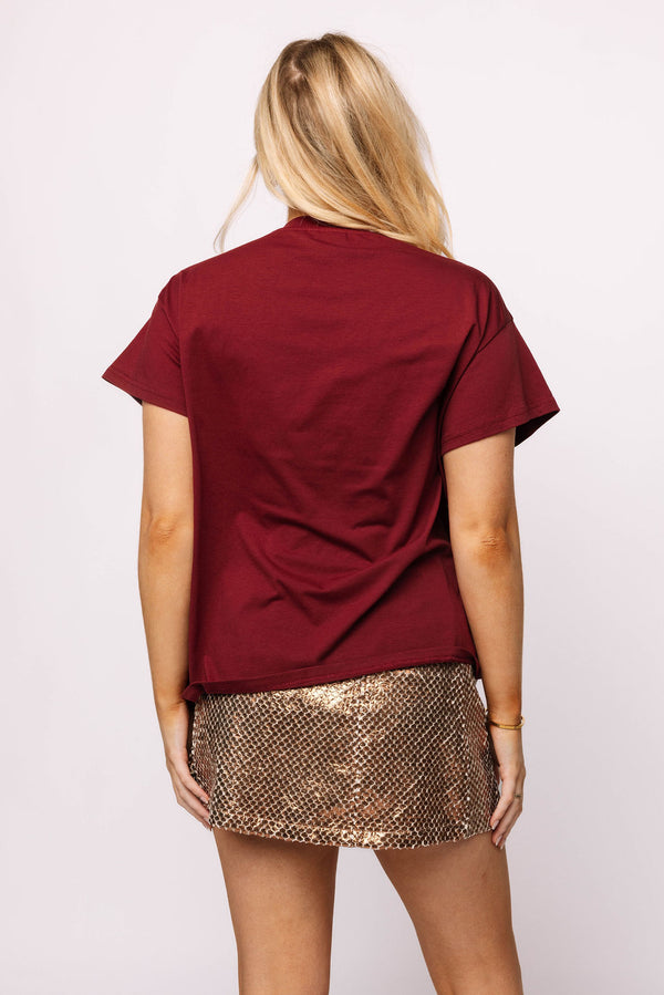Maroon Jeweled Football Tee- (Women's)