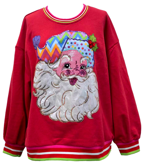Red Multi Hat Metallic Santa Sweatshirt- (Women's)