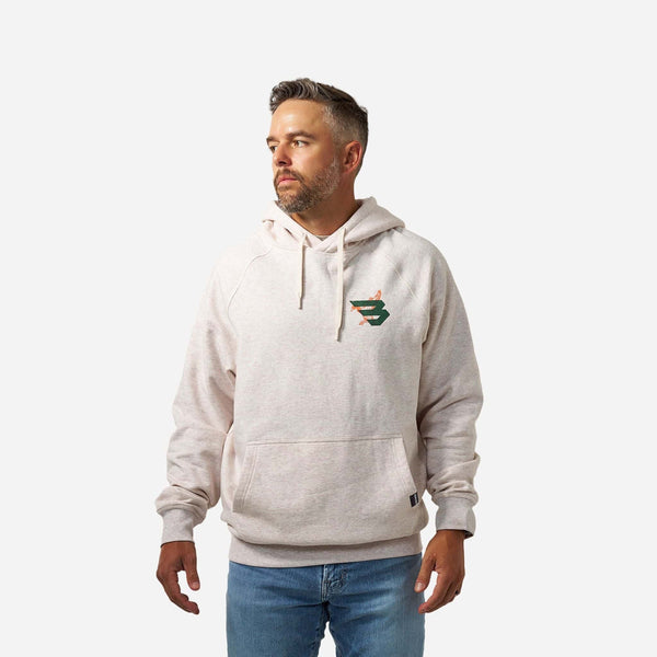 Fleece Hoodie- Duck Flying B (Green) Logo- Heather Oatmeal (Men's)