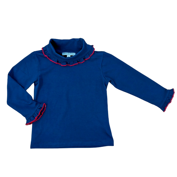 Turtleneck- Navy W/ Red Picot Trim