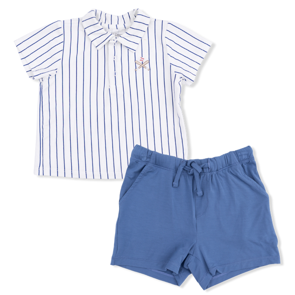 Baseball Stripe Polo Short Set