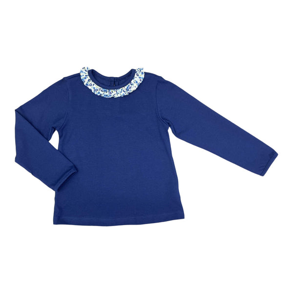L/S Ruffle Top- Navy W/ Posey Floral Ruffle